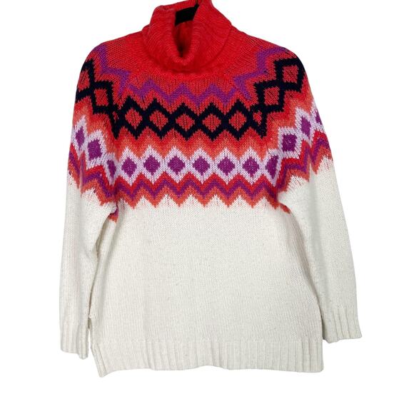 Aerie Fair Isle Wool Blend Turtleneck Sweater Cream Red Small S Cozy Lounge - Picture 1 of 12